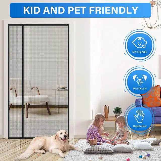 Alt view image 5 of 7 - Magnetic Screen Door Mesh Left Right Side Opening Upgraded PET Material Mesh Stronger Than Fiberglass and Polyester,Keep Bugs Out,Pet & Kid Friendly Screen Size 74'' X 82''