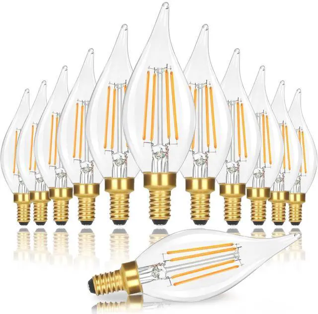 Main image of E12 Candelabra LED Light Bulbs, 4W 460 LM Flame Tip Candle Bulbs | Dimmable, 40W Equivalent, 2700K Soft Warm White Chandelier Light Bulbs, 12-Pack