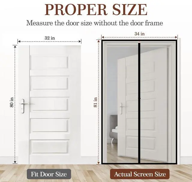 Alt view image 2 of 7 - Magnetic Screen Door, for 32x80 Doors, Black | Screen Size 34"x81", High-Density Fiberglass Mesh, Powerful Magnets & Windproof Hasp, For Front/Back Patio Doors