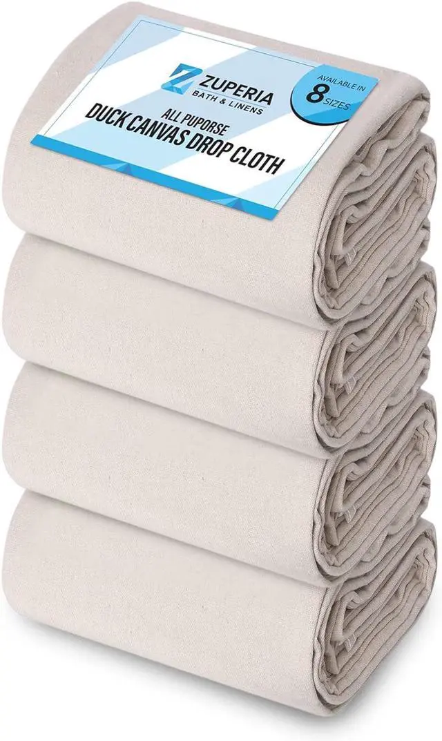 Main image of Canvas Drop Cloth for Painting (Size 4' x12' Feet Pack of 4) Painters Drop Cloth for Painting, Furniture & Floor Protection All Purpose Thick Canvas tarp with Double Stitched Edges