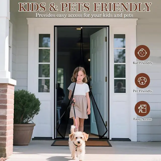 Alt view image 7 of 7 - Magnetic Screen Door, for 32x80 Doors, Black | Screen Size 34"x81", High-Density Fiberglass Mesh, Powerful Magnets & Windproof Hasp, For Front/Back Patio Doors