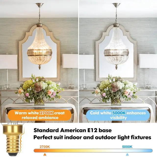 Alt view image 4 of 7 - E12 Candelabra LED Light Bulbs, 4W 460 LM Flame Tip Candle Bulbs | Dimmable, 40W Equivalent, 2700K Soft Warm White Chandelier Light Bulbs, 12-Pack