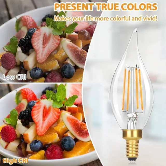 Alt view image 6 of 7 - E12 Candelabra LED Light Bulbs, 4W 460 LM Flame Tip Candle Bulbs | Dimmable, 40W Equivalent, 2700K Soft Warm White Chandelier Light Bulbs, 12-Pack