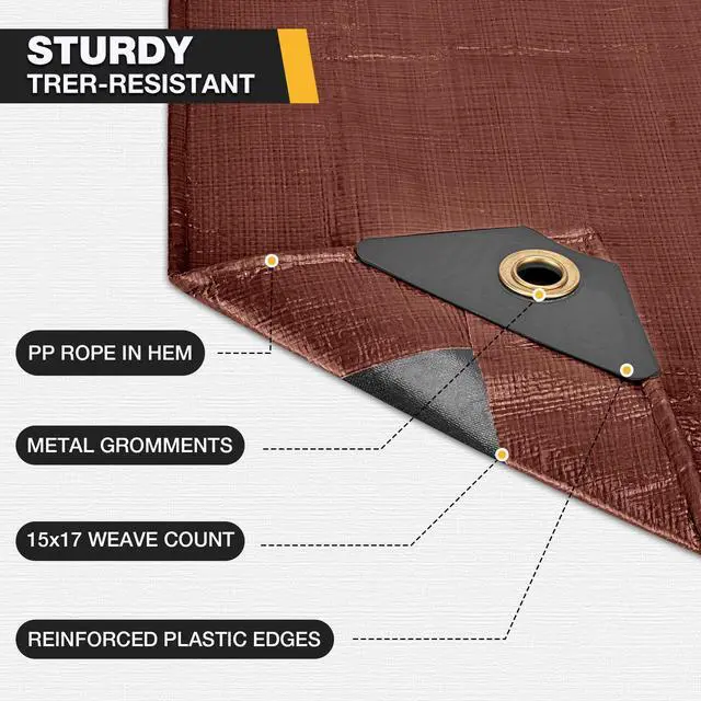 Alt view image 3 of 7 - Tarp 10x20FT, 16 Mil Heavy Duty Large Tarps, Waterproof Tarp with Brass Grommets and Reinforced Edges, UV Resistant, Tear&Fade Resistant Poly Tarp for Outdoor Camping Pool Car Tent