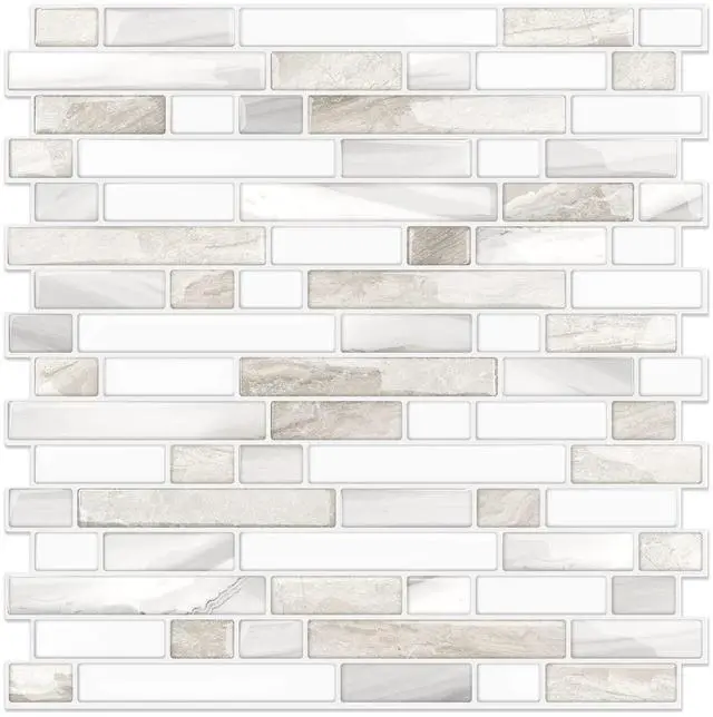 Main image of Thicker Design Peel and Stick, Self Adhesive Stick On Tile Backsplash for Kitchen and Bathroom, Beige & White, 12×12, 10 Sheets