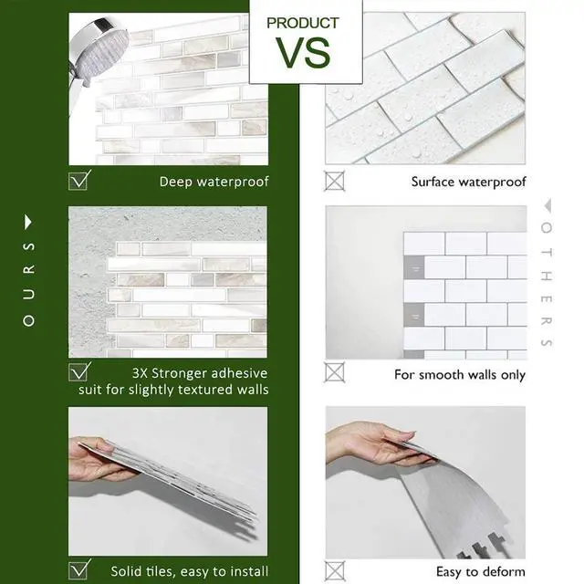Alt view image 3 of 7 - Thicker Design Peel and Stick, Self Adhesive Stick On Tile Backsplash for Kitchen and Bathroom, Beige & White, 12×12, 10 Sheets
