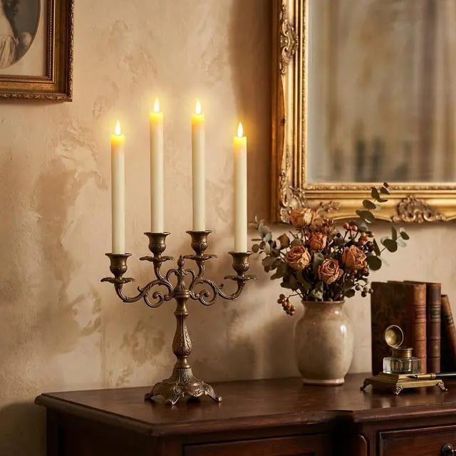Alt view image 4 of 7 - Flameless Taper Candles LED Battery Operated Remote Timer Ivory | LED Candlesticks, Real Wax, Christmas Wedding Party Home Decor, 6 Pack, 0.78 x 9.64 In