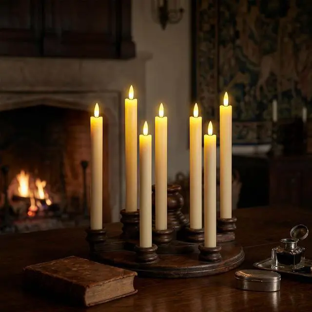 Alt view image 5 of 7 - Flameless Taper Candles LED Battery Operated Remote Timer Ivory | LED Candlesticks, Real Wax, Christmas Wedding Party Home Decor, 6 Pack, 0.78 x 9.64 In