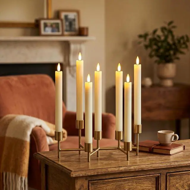 Alt view image 7 of 7 - Flameless Taper Candles LED Battery Operated Remote Timer Ivory | LED Candlesticks, Real Wax, Christmas Wedding Party Home Decor, 6 Pack, 0.78 x 9.64 In