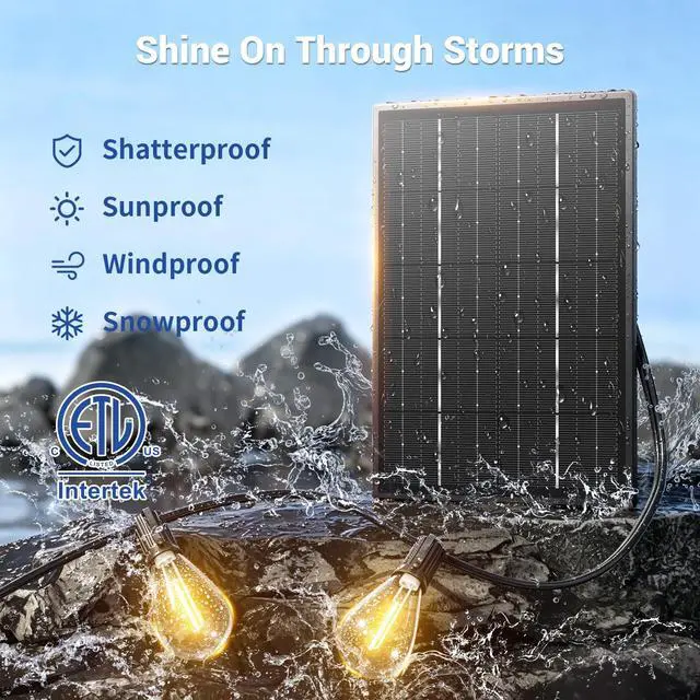 Alt view image 4 of 7 - 100FT Solar String Lights Outdoor Waterproof, 35+1 LED Solar Powered Lights with Remote Control, 3 Light Modes & Dimmable, USB-C Charging for Patio, Backyard, Garden, Camping