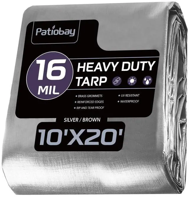 Main image of Large Tarp 10x20 FT 16 Mil Heavy Duty Waterproof Tarps Silver | 420D Thick Plastic Tarp Brass Grommets Every 23.6", UV Resistant, Tear & Fade Resistant, Reinforced Edges for Pool & Tent Use
