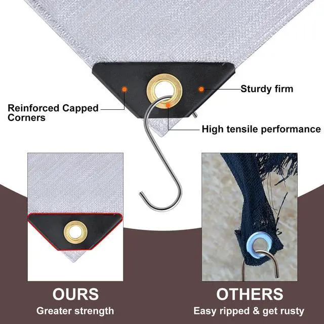 Alt view image 4 of 7 - Large Tarp 10x20 FT 16 Mil Heavy Duty Waterproof Tarps Silver | 420D Thick Plastic Tarp Brass Grommets Every 23.6", UV Resistant, Tear & Fade Resistant, Reinforced Edges for Pool & Tent Use
