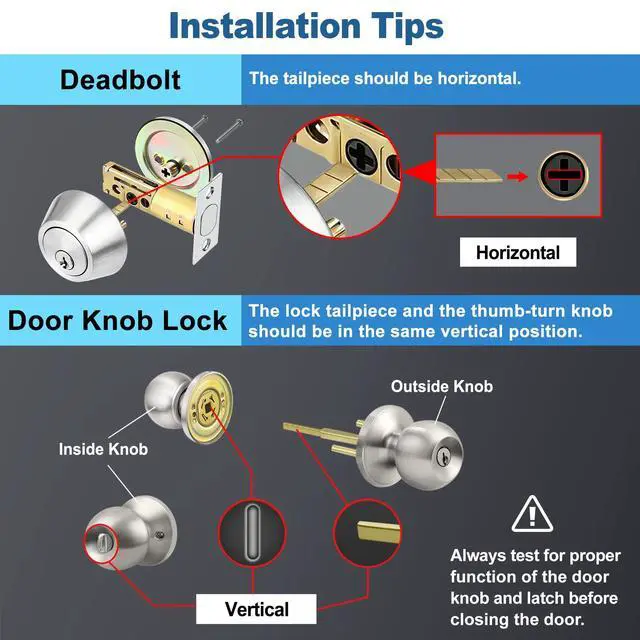 Alt view image 4 of 7 - Keyed Same Exterior Door Knob and Single Cylinder Deadbolt Combo Set, Keyed Alike Entry Door Knobs with Lock and Keys for Entrance and Front Door, Satin Nickel