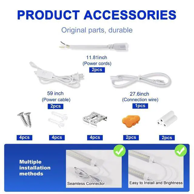 Alt view image 7 of 7 - Led Shop Lights,4FT LED Light 50W 6500K 7000LM Led Daylight,Garage Light Linkable Clear Cover Integrated V-Shape for Garage Warehouse Workbench Workshop(2-Pack)