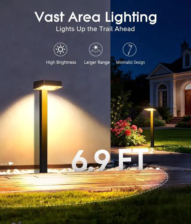 Alt view image 3 of 7 - Solar Pathway Lights Outdoor, 6 Pack Garden Lights Solar Powered Path Lights with Larger LED Lens, 2 Light Modes Waterproof Outdoor Solar Light for Yard Driveway Walkway Landscape, Warm White