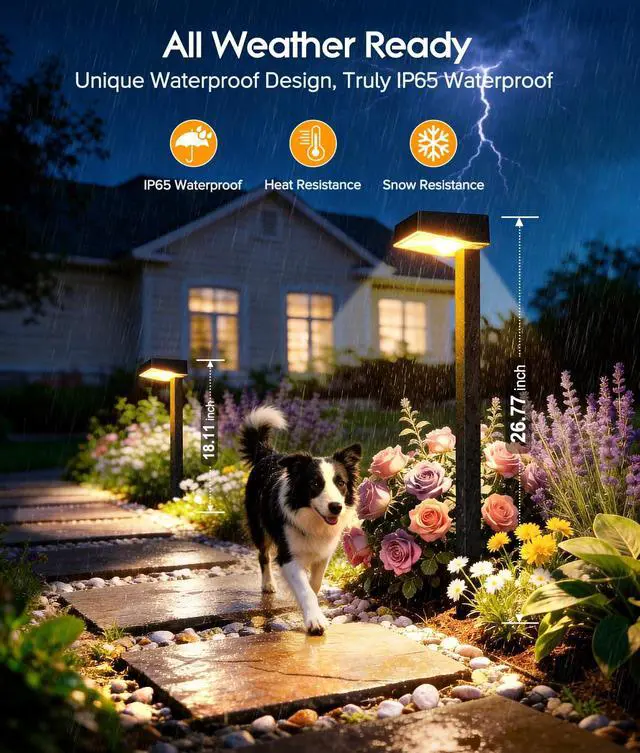 Alt view image 5 of 7 - Solar Pathway Lights Outdoor, 6 Pack Garden Lights Solar Powered Path Lights with Larger LED Lens, 2 Light Modes Waterproof Outdoor Solar Light for Yard Driveway Walkway Landscape, Warm White
