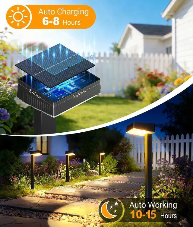 Alt view image 6 of 7 - Solar Pathway Lights Outdoor, 6 Pack Garden Lights Solar Powered Path Lights with Larger LED Lens, 2 Light Modes Waterproof Outdoor Solar Light for Yard Driveway Walkway Landscape, Warm White