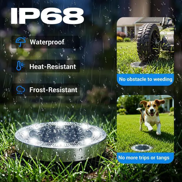 Alt view image 2 of 7 - Solar Lights Outdoor Waterproof, 8 Pack Solar Powered Ground Lights Outdoor, IP68 Waterproof, Anti-Rust, Solar Garden Lights Landscape Lighting for Pathway Yard Lawn Walkway Driveway,Cool White