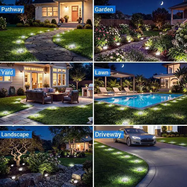 Alt view image 3 of 7 - Solar Lights Outdoor Waterproof, 8 Pack Solar Powered Ground Lights Outdoor, IP68 Waterproof, Anti-Rust, Solar Garden Lights Landscape Lighting for Pathway Yard Lawn Walkway Driveway,Cool White