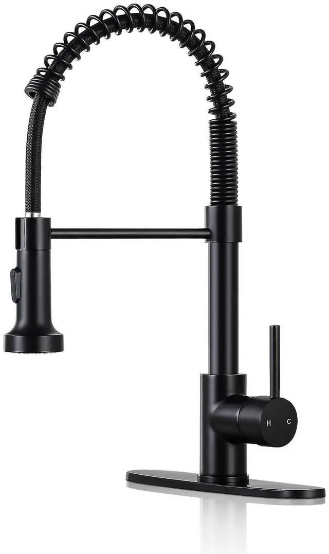 Main image of Kitchen Sink Faucet with Pull Down Sprayer Single Handle Matte Black | Dual Spray Modes,360° Swivel,304 Stainless Steel,1 or 3 Holes with Deck Plate for Farmhouse RV Vessel Basin