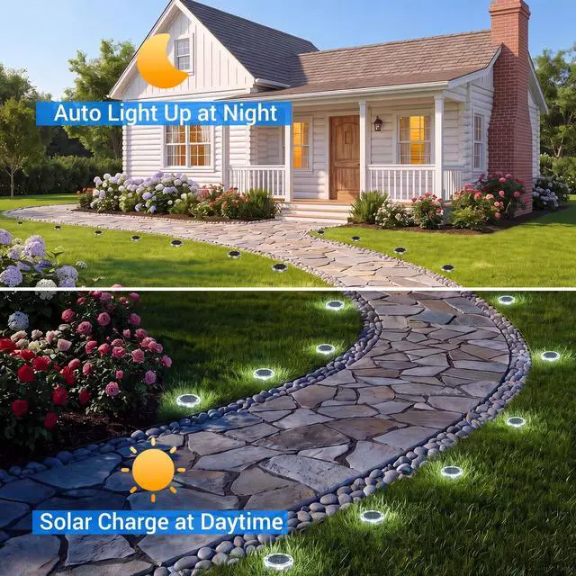 Alt view image 4 of 7 - Solar Lights Outdoor Waterproof, 8 Pack Solar Powered Ground Lights Outdoor, IP68 Waterproof, Anti-Rust, Solar Garden Lights Landscape Lighting for Pathway Yard Lawn Walkway Driveway,Cool White