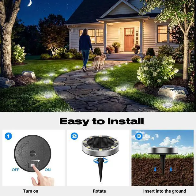 Alt view image 5 of 7 - Solar Lights Outdoor Waterproof, 8 Pack Solar Powered Ground Lights Outdoor, IP68 Waterproof, Anti-Rust, Solar Garden Lights Landscape Lighting for Pathway Yard Lawn Walkway Driveway,Cool White