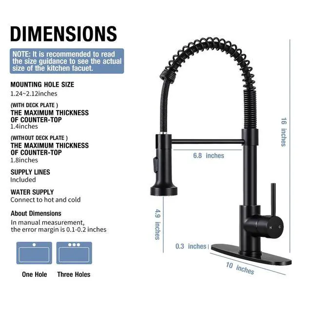Alt view image 5 of 7 - Kitchen Sink Faucet with Pull Down Sprayer Single Handle Matte Black | Dual Spray Modes,360° Swivel,304 Stainless Steel,1 or 3 Holes with Deck Plate for Farmhouse RV Vessel Basin