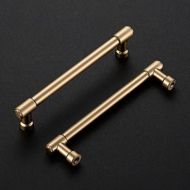 Alt view image 2 of 7 - Champagne Bronze Kitchen Pulls Cabinet Handles 5 Inch 10 Pack | Solid Zinc Alloy, Round T-Bar Shape, Screws Included, Dresser Handles, Cabinet Drawer Pulls, for Kitchen Cupboard Hardware