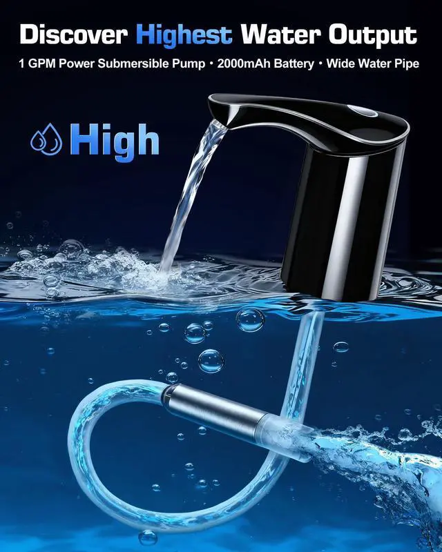 Alt view image 3 of 7 - Highest-Output Water Dispenser for 5 Gallon Jug, Electric USB C Water Pump | Fast Pump & Silent Operation | USB-C Rechargeable | Automatic Portable Dispenser | Perfect for Home, Office, Camping