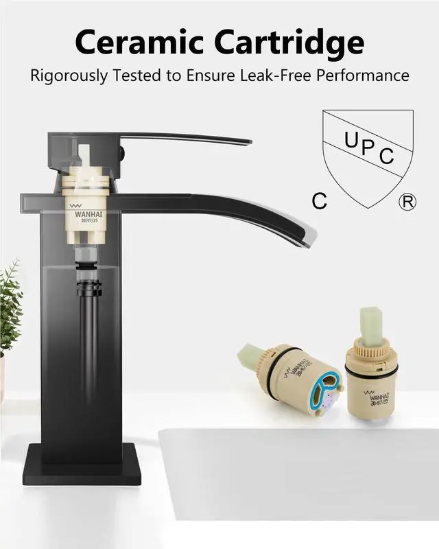 Alt view image 6 of 7 - Matte Black Waterfall Bathroom Faucet 1-Handle Vanity Faucet | Stainless Steel Modern Bathroom Sink Faucet,Pop-Up Drain, Supply Lines 6-in Deck Plate, 1- or 3-Hole, NSF Certified