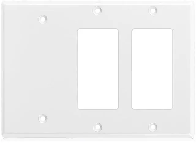 Main image of 1 Pcs 3-gang 2-decorator 1-blank Wall Plate Standard Size Stainless Steel White Light Switch Plate Gloss Finish Size 3-gang 4.50" x 6.38" Corrosion-resistant Gfci Outlet Receptacle