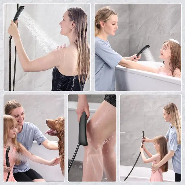 Alt view image 4 of 7 - High Pressure Dual Shower Head Combo with Rainfall & Handheld, 4 Spray Settings, Tool-Free Installation, 60" Stainless Steel Hose, Matte Black