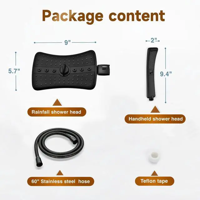 Alt view image 7 of 7 - High Pressure Dual Shower Head Combo with Rainfall & Handheld, 4 Spray Settings, Tool-Free Installation, 60" Stainless Steel Hose, Matte Black