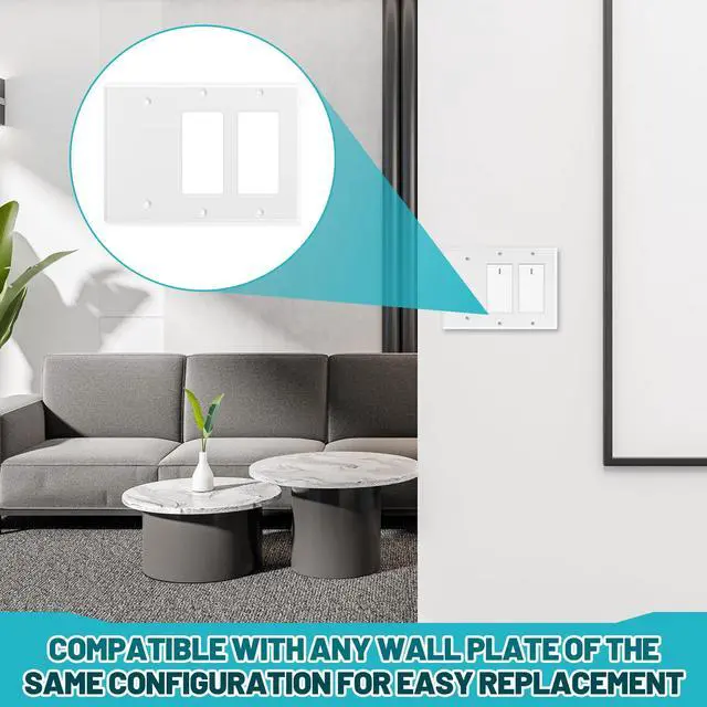 Alt view image 5 of 7 - 1 Pcs 3-gang 2-decorator 1-blank Wall Plate Standard Size Stainless Steel White Light Switch Plate Gloss Finish Size 3-gang 4.50" x 6.38" Corrosion-resistant Gfci Outlet Receptacle
