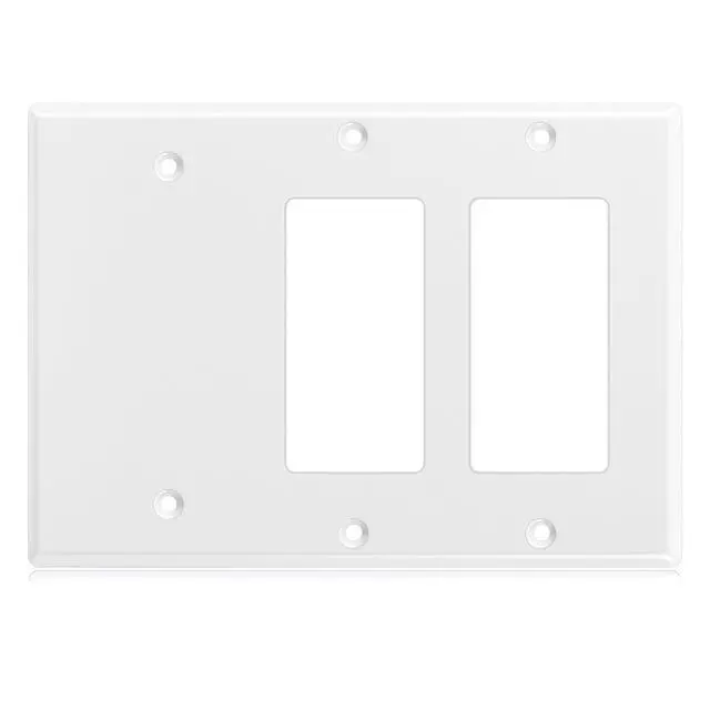 Alt view image 7 of 7 - 1 Pcs 3-gang 2-decorator 1-blank Wall Plate Standard Size Stainless Steel White Light Switch Plate Gloss Finish Size 3-gang 4.50" x 6.38" Corrosion-resistant Gfci Outlet Receptacle
