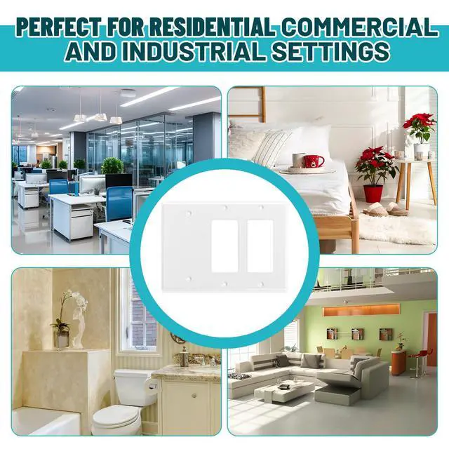 Alt view image 6 of 7 - 1 Pcs 3-gang 2-decorator 1-blank Wall Plate Standard Size Stainless Steel White Light Switch Plate Gloss Finish Size 3-gang 4.50" x 6.38" Corrosion-resistant Gfci Outlet Receptacle