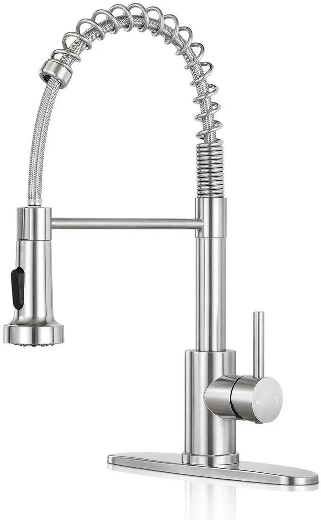 Main image of Kitchen Faucet with Pull Down Sprayer, Brushed Nickel | 2-mode sprayer, 360° high arc spout, 304 SS build, drip-free valve, fingerprint-resistant, DIY install, NSF certified