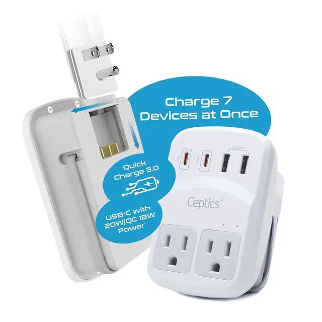 Alt view image 3 of 7 - World Travel Adapter Kit 2 USB-A, USB-C US Outlets, 20W/QC 18W Power Delivery, Surge Protection, SWADAPT Compatible for Europe, UK, China, Australia, Japan Perfect Laptop (WPS-5B)