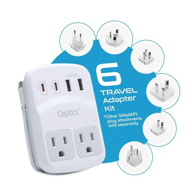 Alt view image 2 of 7 - World Travel Adapter Kit 2 USB-A, USB-C US Outlets, 20W/QC 18W Power Delivery, Surge Protection, SWADAPT Compatible for Europe, UK, China, Australia, Japan Perfect Laptop (WPS-5B)