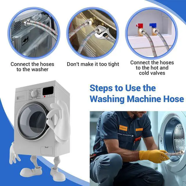 Alt view image 5 of 6 - 4 Ft Washing Machine Hoses, 2 Packs Premium Stainless Steel Washer Hoses Burst Proof, Hot and Cold Striped Water Supply Hoses with 3/4'' Standard Interface fit for ALL Washer
