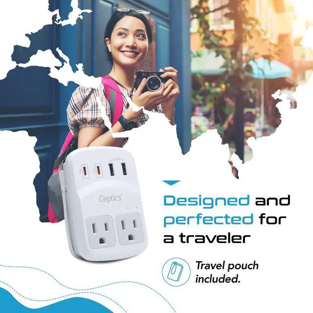 Alt view image 4 of 7 - World Travel Adapter Kit 2 USB-A, USB-C US Outlets, 20W/QC 18W Power Delivery, Surge Protection, SWADAPT Compatible for Europe, UK, China, Australia, Japan Perfect Laptop (WPS-5B)