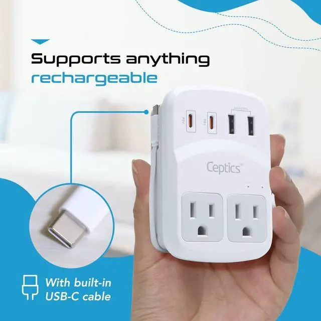 Alt view image 5 of 7 - World Travel Adapter Kit 2 USB-A, USB-C US Outlets, 20W/QC 18W Power Delivery, Surge Protection, SWADAPT Compatible for Europe, UK, China, Australia, Japan Perfect Laptop (WPS-5B)