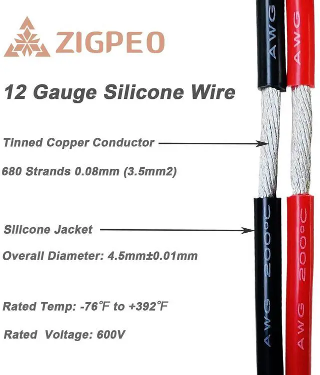 Alt view image 2 of 7 - 12 AWG Silicone Wire 50FT, Extra Flexible 12 Gauge Stranded Copper Wire, High Temp 392 600V - RC, Automotive, Battery | Tinned Copper Conductor - 25FT Red & 25FT Black Spools