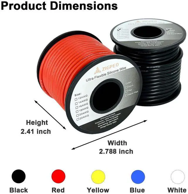 Alt view image 7 of 7 - 12 AWG Silicone Wire 50FT, Extra Flexible 12 Gauge Stranded Copper Wire, High Temp 392 600V - RC, Automotive, Battery | Tinned Copper Conductor - 25FT Red & 25FT Black Spools