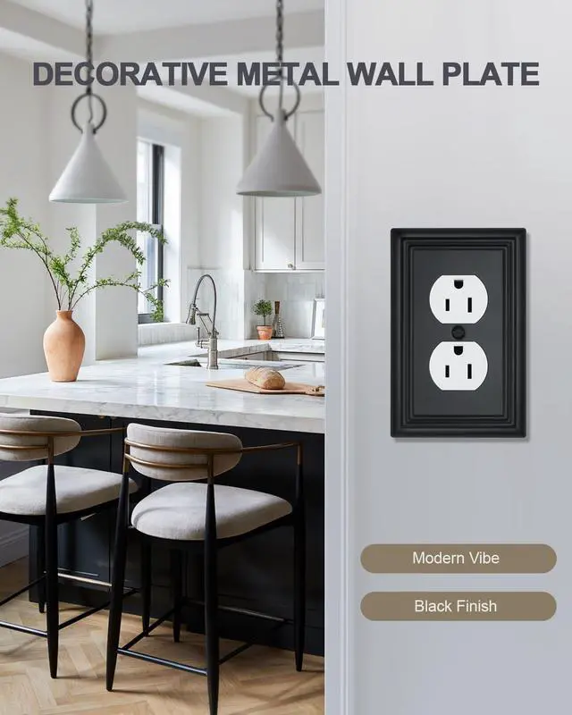 Alt view image 2 of 7 - Switch Plates Outlet Covers, 4-Pack Metal Wall Plates, Black Finish | Midsize Duplex Outlet Cover, Ideal for Electrical Outlets, Light Switches in Bedroom Hallway Bathroom Kitchen