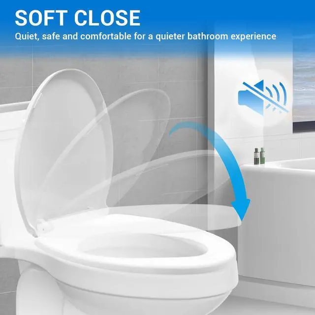 Alt view image 3 of 7 - Round Toilet Seat 16.5" | Soft Close, Durable PP Toilet Seat, Easy Installation & Removal, Fits Most Toilet Bowls