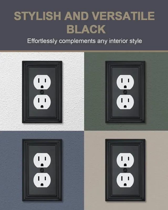 Alt view image 3 of 7 - Switch Plates Outlet Covers, 4-Pack Metal Wall Plates, Black Finish | Midsize Duplex Outlet Cover, Ideal for Electrical Outlets, Light Switches in Bedroom Hallway Bathroom Kitchen