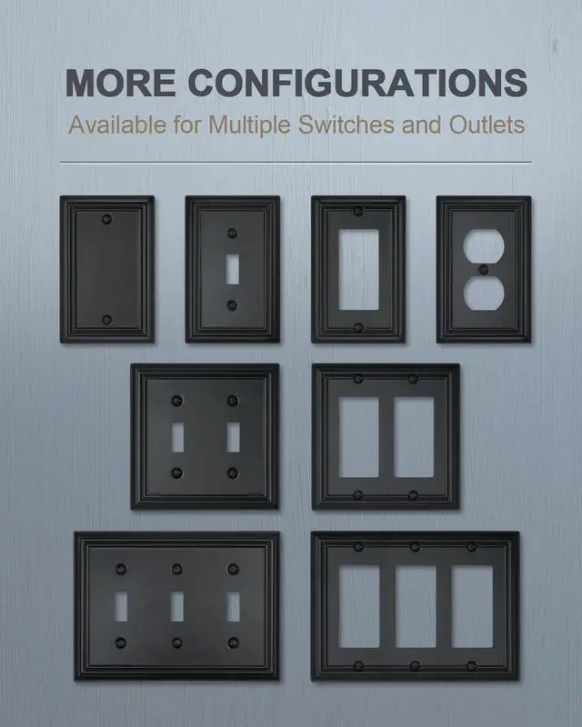Alt view image 7 of 7 - Switch Plates Outlet Covers, 4-Pack Metal Wall Plates, Black Finish | Midsize Duplex Outlet Cover, Ideal for Electrical Outlets, Light Switches in Bedroom Hallway Bathroom Kitchen