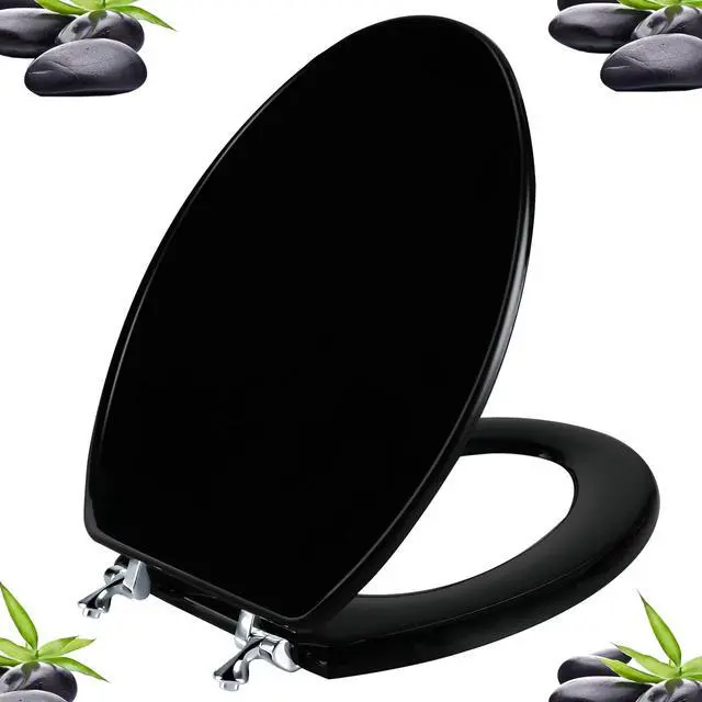 Main image of Black Elongated Toilet Seat Wooden Toilet Seat with Zinc Alloy Hinges | Easy to Install also Easy to Clean, Scratch Resistant Toilet Seat by