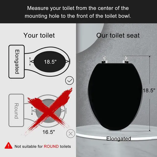Alt view image 3 of 6 - Black Elongated Toilet Seat Wooden Toilet Seat with Zinc Alloy Hinges | Easy to Install also Easy to Clean, Scratch Resistant Toilet Seat by